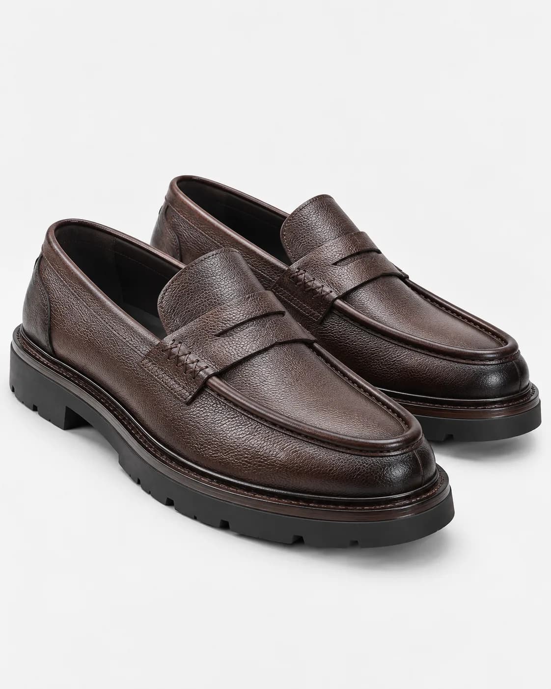 Kahve Greneli Deri Penny Loafer
