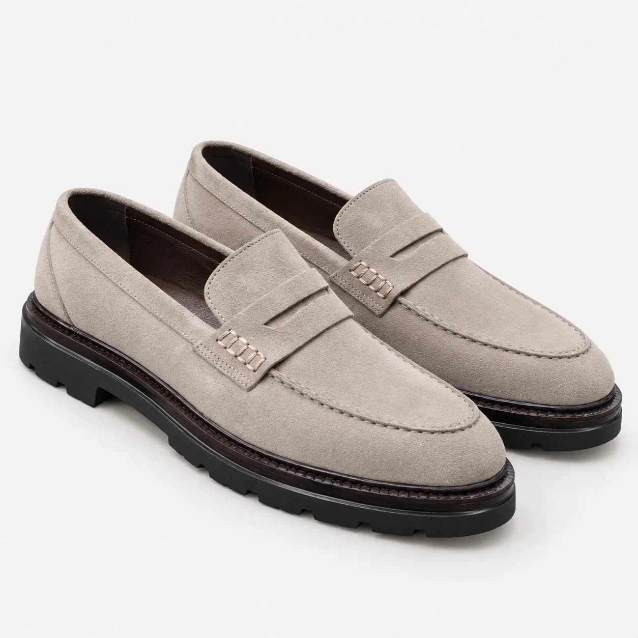 Açık Gri Süet Penny Loafer