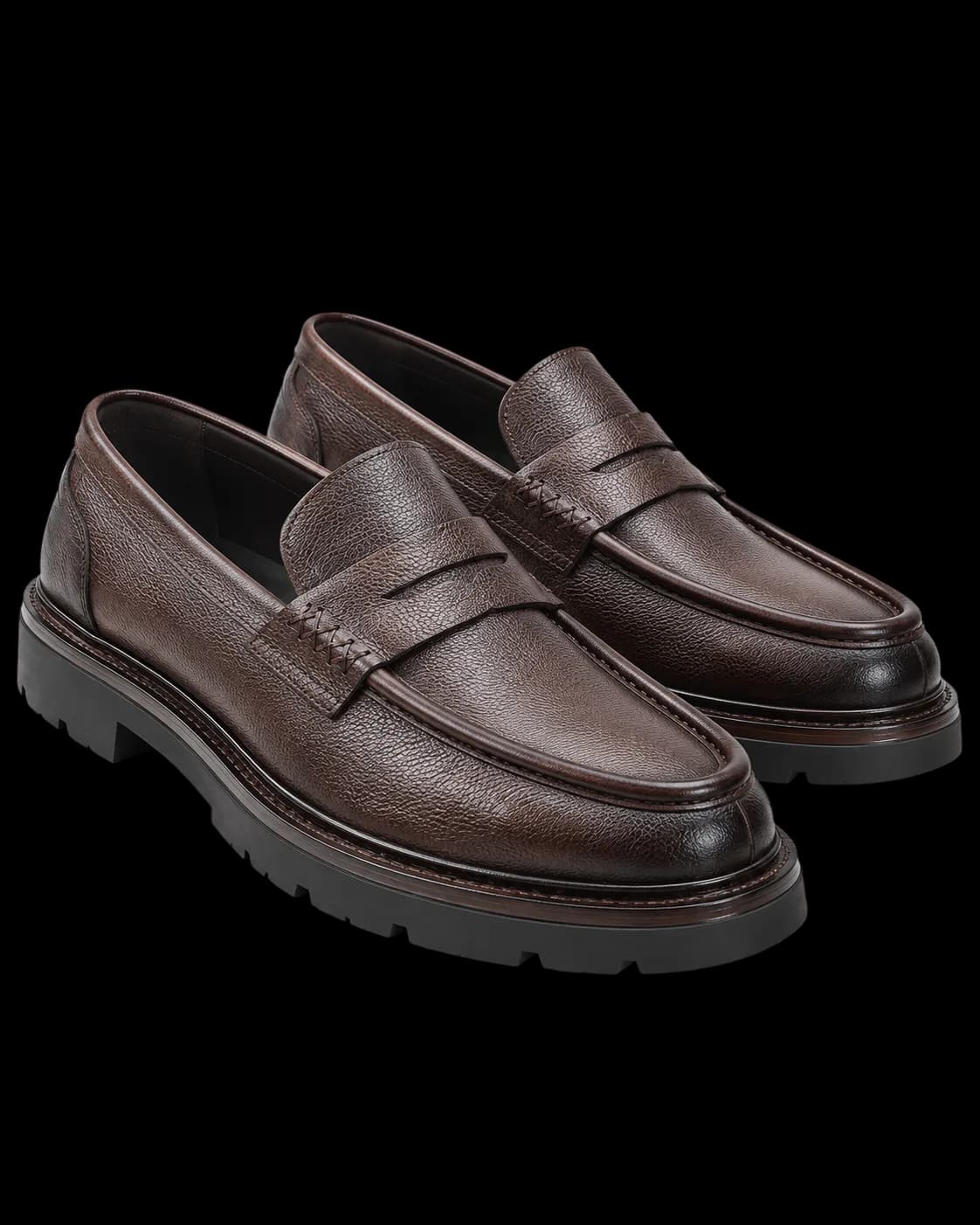 Kahve Greneli Deri Penny Loafer